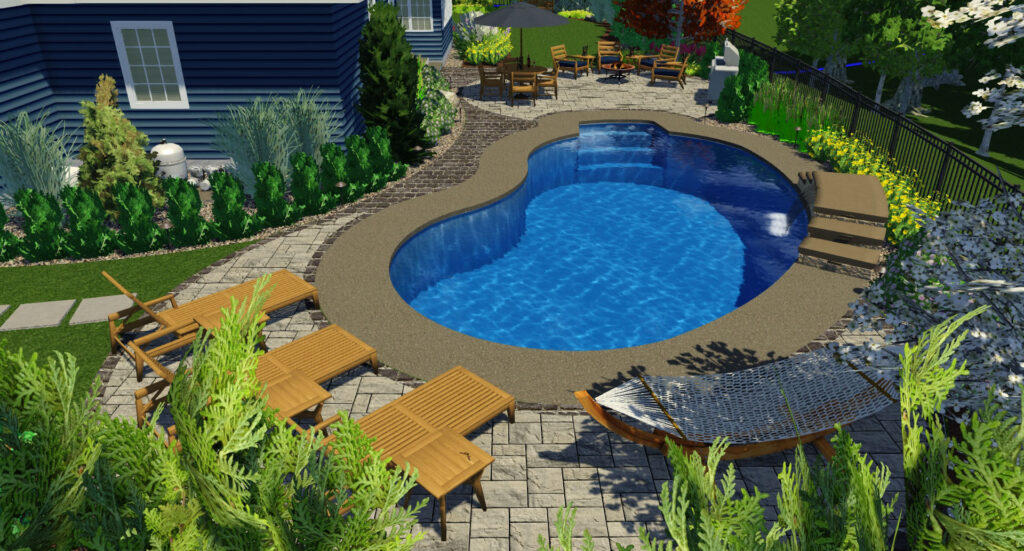 Landscape design rendering showing pool scape